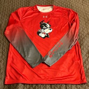 Under Armour Red and Gray Graphic Long Sleeve Heat Gear